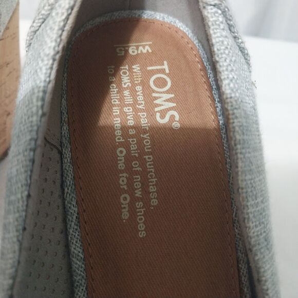Toms heels Women's 9.5 gray tweed peep toe wedges - Picture 6 of 7